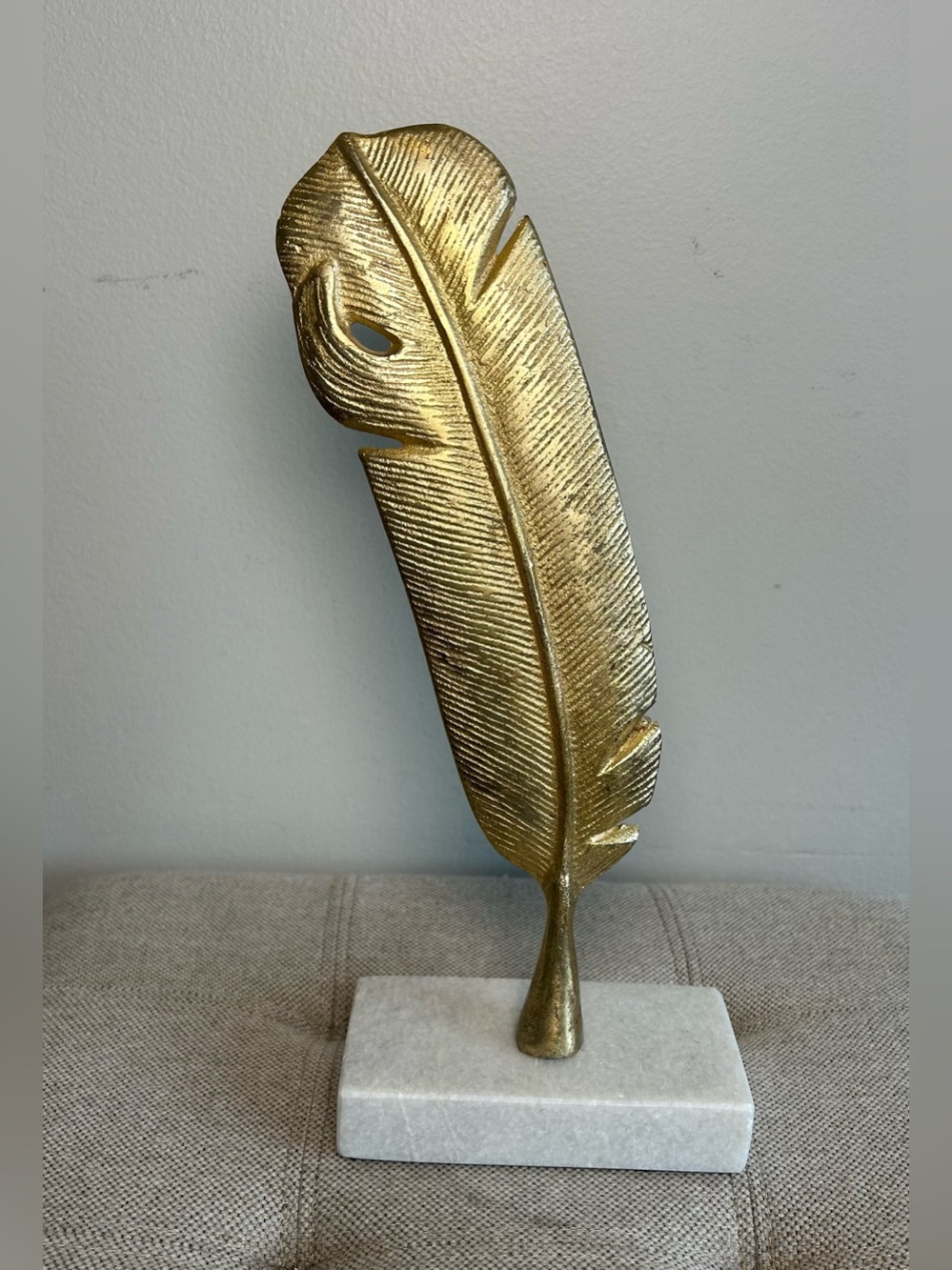 CosmoLiving by Cosmopolitan 12" Gold Aluminum Feather Sculpture Marble Base